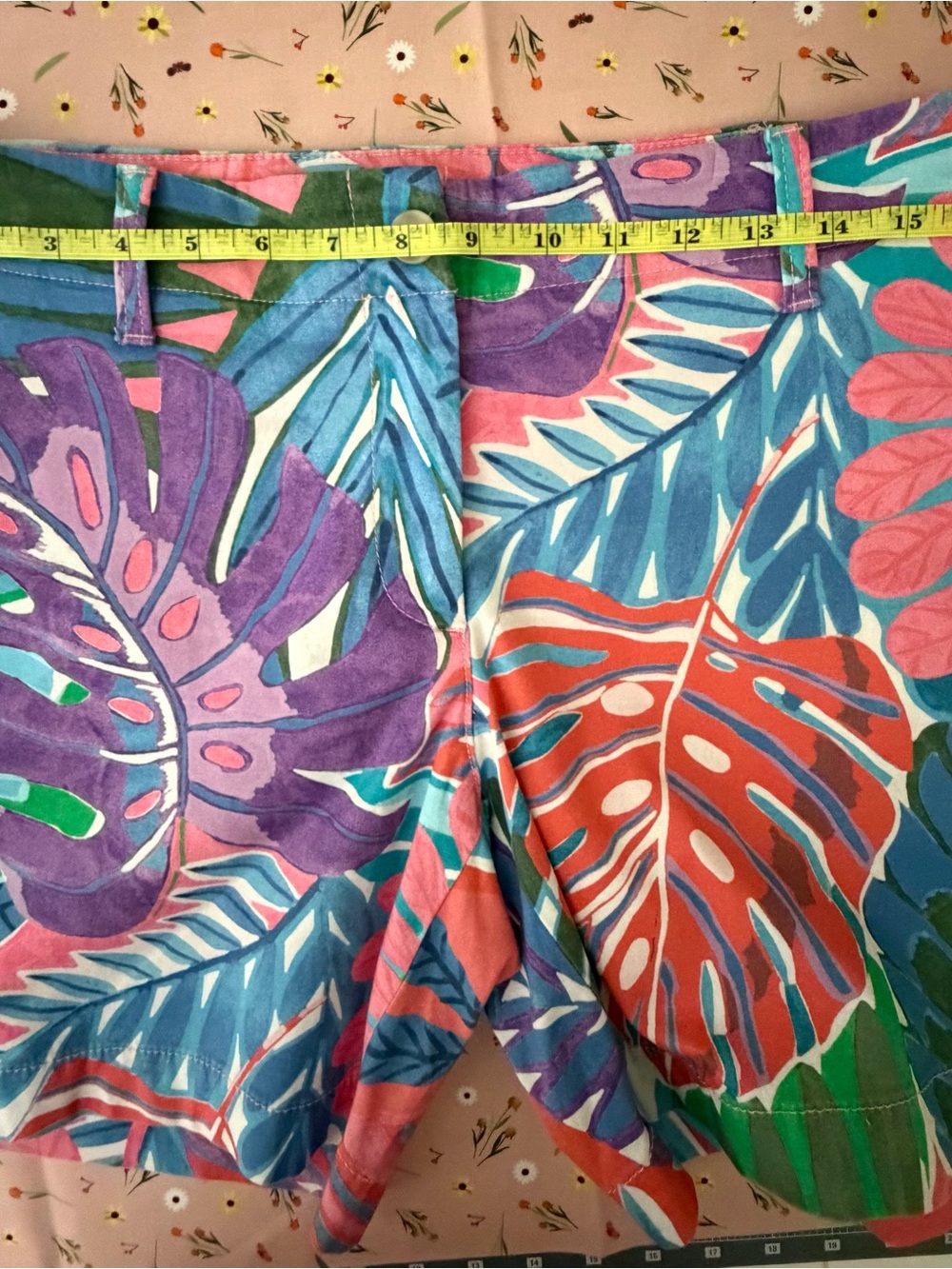 Talbots Pink Floral Relaxed Chino Shorts with Blue Stripe Trim